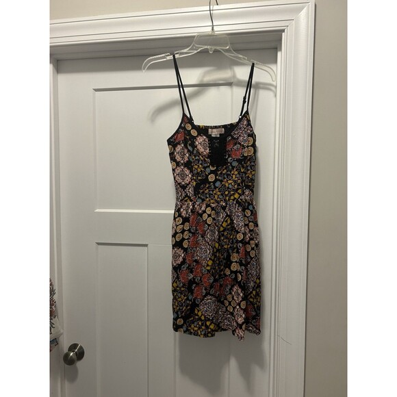 Band Of Gypsies Black Floral Strappy Bustier Cotton Minidress Size Medium Casual - Picture 1 of 6